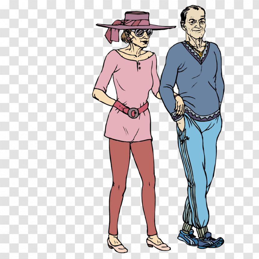 Cartoon Euclidean Vector Illustration - Watercolor - Elderly Couples Arm In Transparent PNG