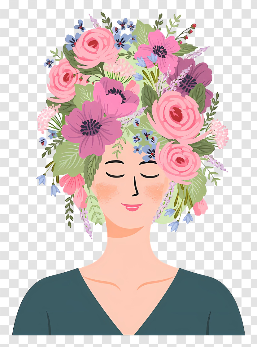 Woman With Floral Hair Crown Transparent PNG