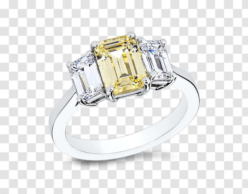 Diamond Cubic Zirconia Engagement Ring Gemstone - Gold - Emerald Cut Bridal Sets Transparent PNG