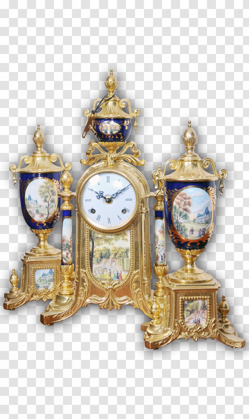 01504 Brass Clock Porcelain Antique - Watch Transparent PNG