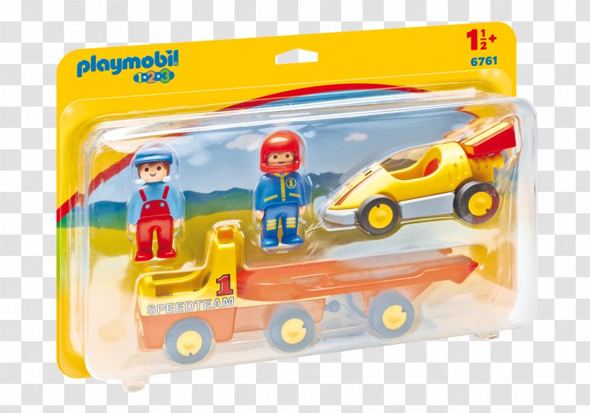 PLAYMOBIL Tow Truck With Race Car Building Set Playmobil 1.2.3 Airport Shuttle Bus Toy - Yellow Transparent PNG