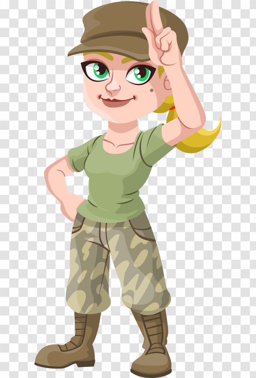 Cartoon Soldier Drawing Illustration - Woman - Hand-painted Blonde Wearing A Hat Transparent PNG