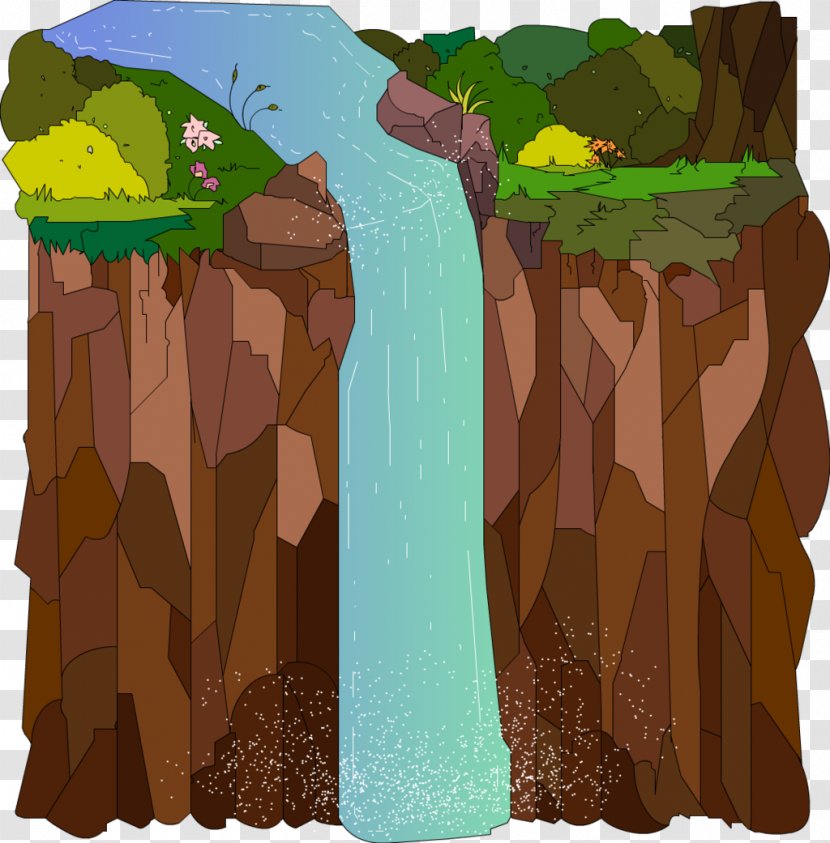 Cartoon Green Tree - Waterfall Scenery Transparent PNG