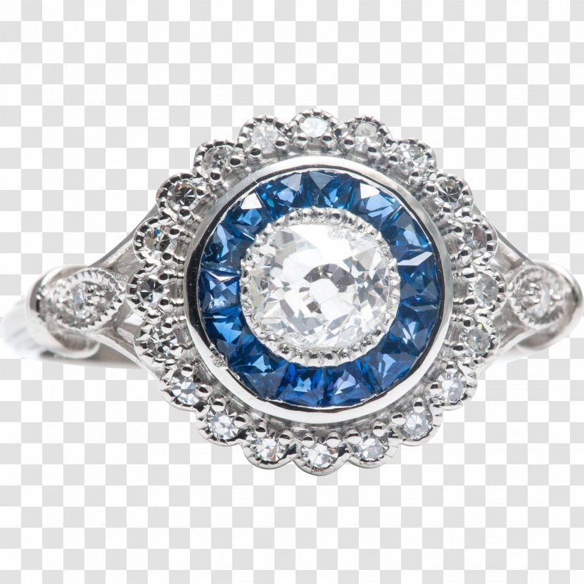 Sapphire Engagement Ring Diamond Platinum - Cobalt Blue Transparent PNG