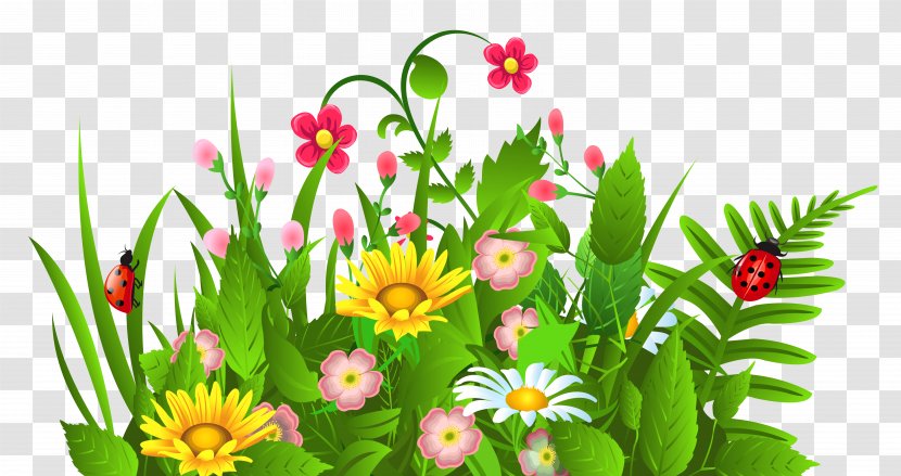 Flower Clip Art - Spring - Cute Grass And Flowers Clipart Transparent PNG