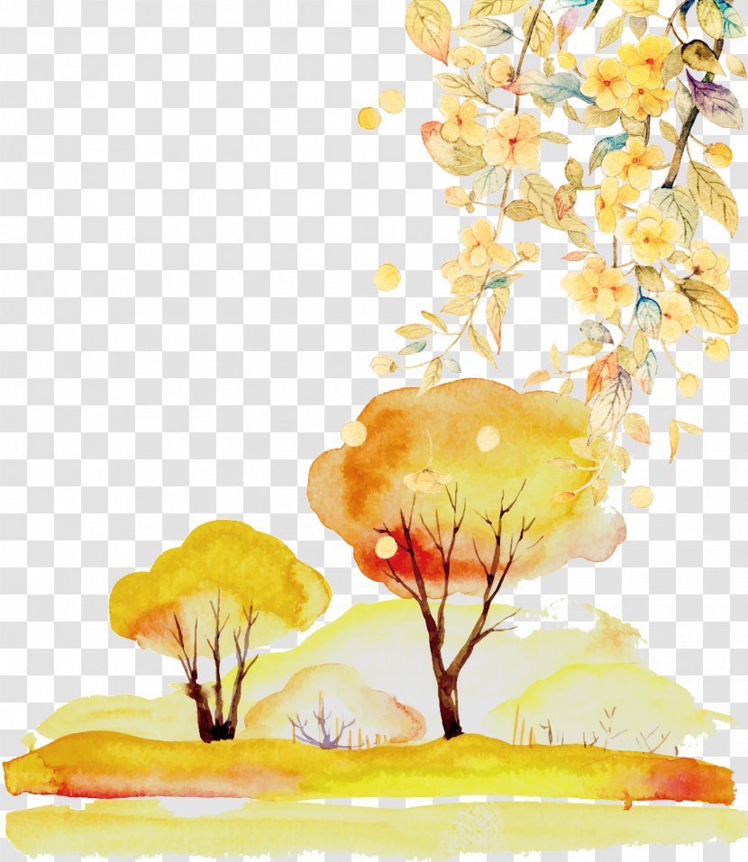 Chinoiserie Poster Watercolor Painting Inn - Decorative Autumn Scenery Transparent PNG