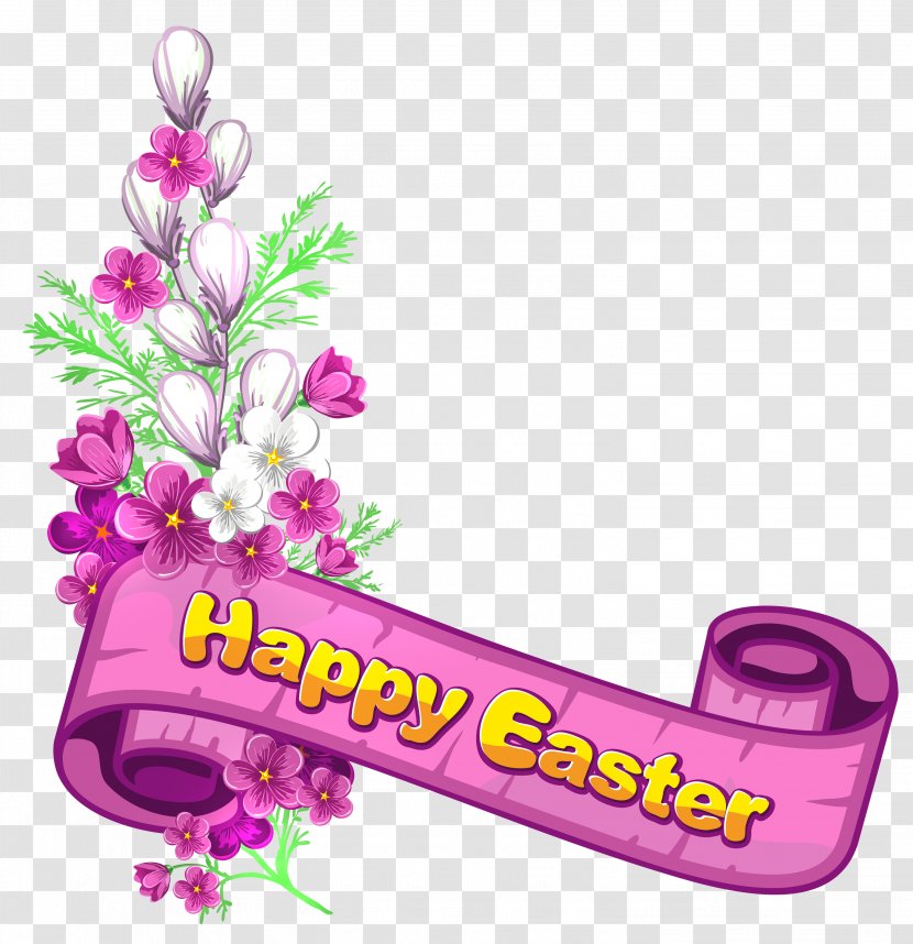 Easter Banner Clip Art - Floral Design - Pink Happy And Flowers Transparent PNG