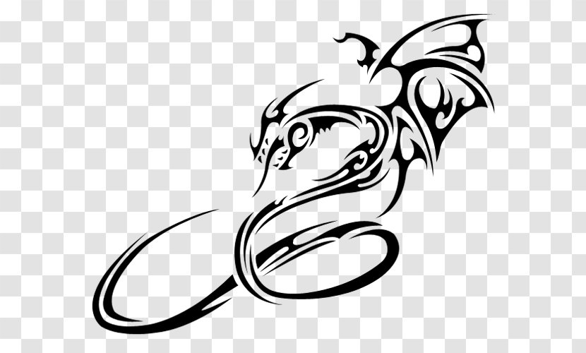 Tattoo Drawing Line Art - Black And White - Dragon Zodiac Transparent PNG