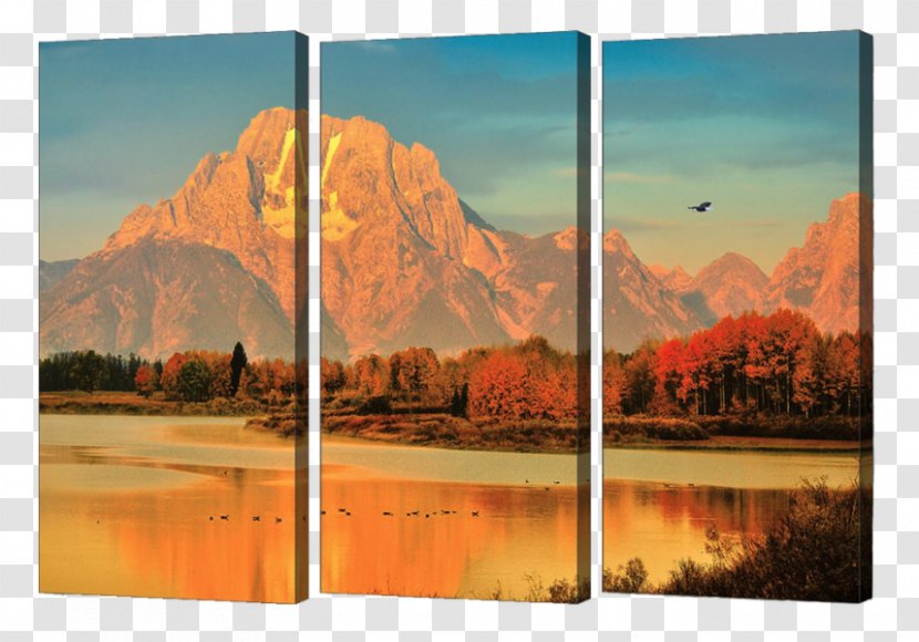 Oxbow Bend Mount Moran Canvas Print Schwabachers Landing Art - Triptych - Grand Teton National Park Transparent PNG
