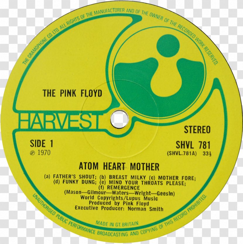 Pink Floyd Atom Heart Mother Ummagumma LP Record The Piper At Gates Of Dawn - Cartoon - Mothers Day Label Transparent PNG
