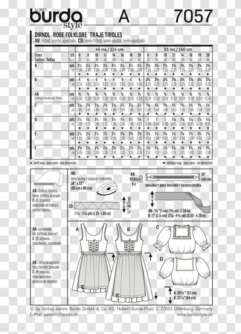 Burda Style Dress Paper Sewing Pattern - Costume - Cutting Tools In And Their Uses Transparent PNG