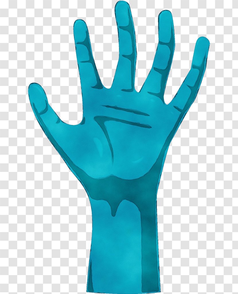 Glove Personal Protective Equipment Finger Hand Turquoise - Watercolor - Medical Thumb Transparent PNG