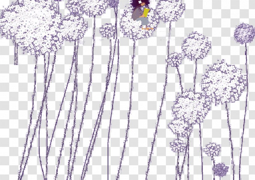 Common Dandelion Floral Design Cartoon - Drawing - Purple Flowers And Characters Transparent PNG