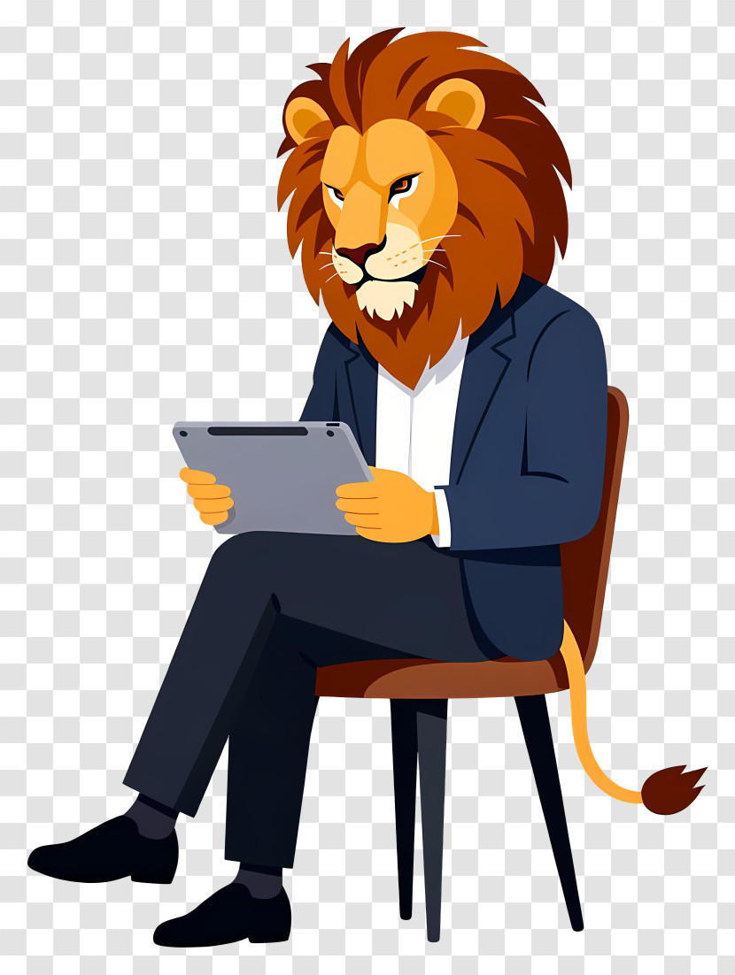 Business Lion Reading Tablet Transparent PNG