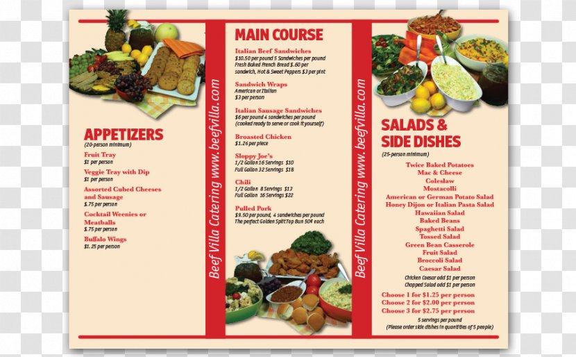 Beef Villa Catering Menu Gift Card - Brochure Transparent PNG