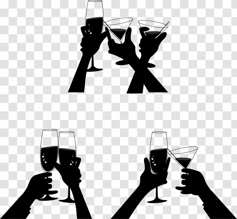 Champagne Euclidean Vector Toast Cup - Glass - Banquet Silhouette Transparent PNG