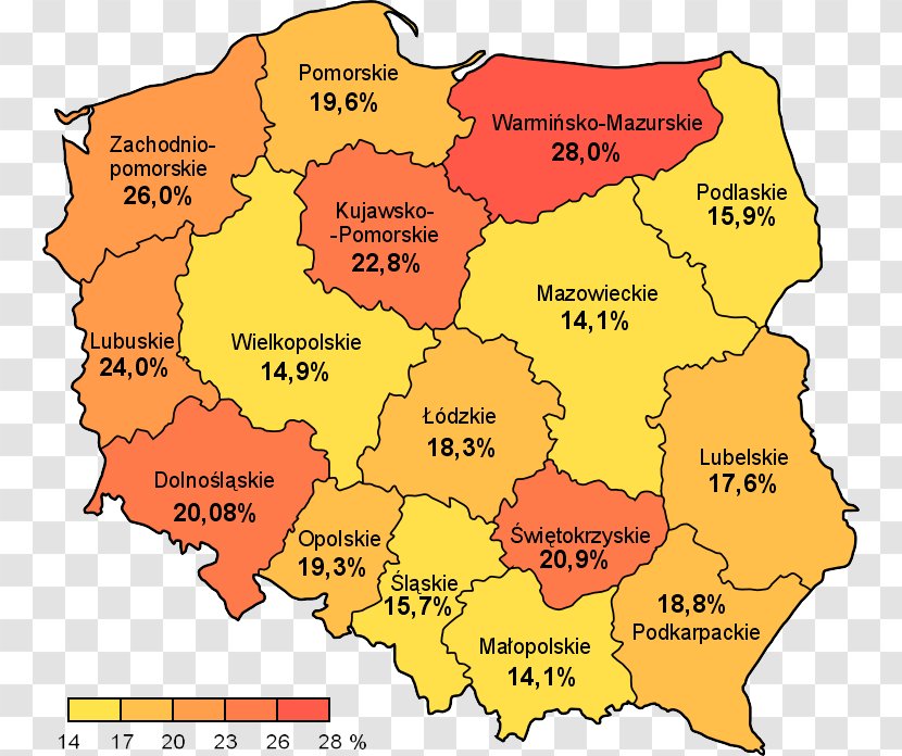 Bezrobocie W Polsce Unemployment Map Orange Polska Text - Photography - Wikimedia Transparent PNG
