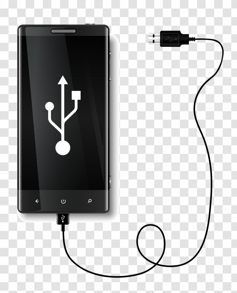 Battery Charger USB On-The-Go - Technology - Black Cell Phone And Data Lines Vector Free Download Transparent PNG