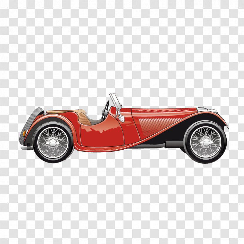 Vintage Car Convertible MINI Cooper - Automotive Design - Vector Retro Classic Red Transparent PNG