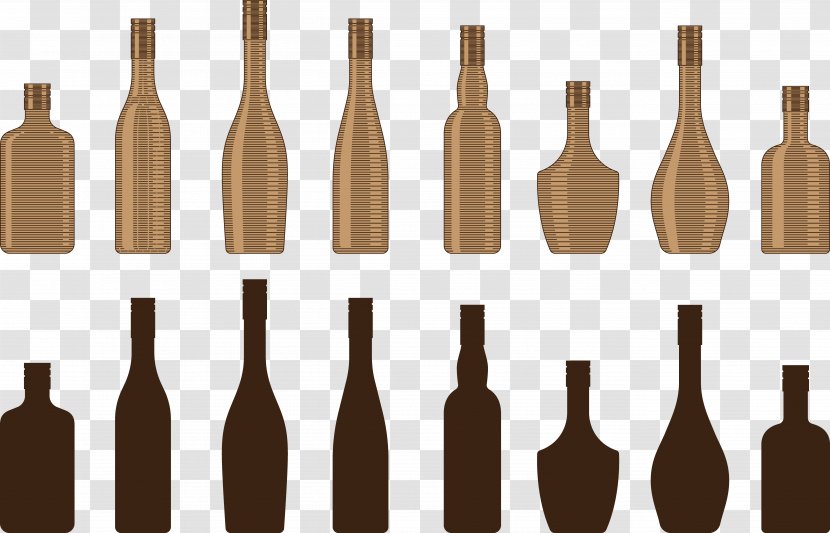 Wine Shape Glass Bottle Set Transparent PNG