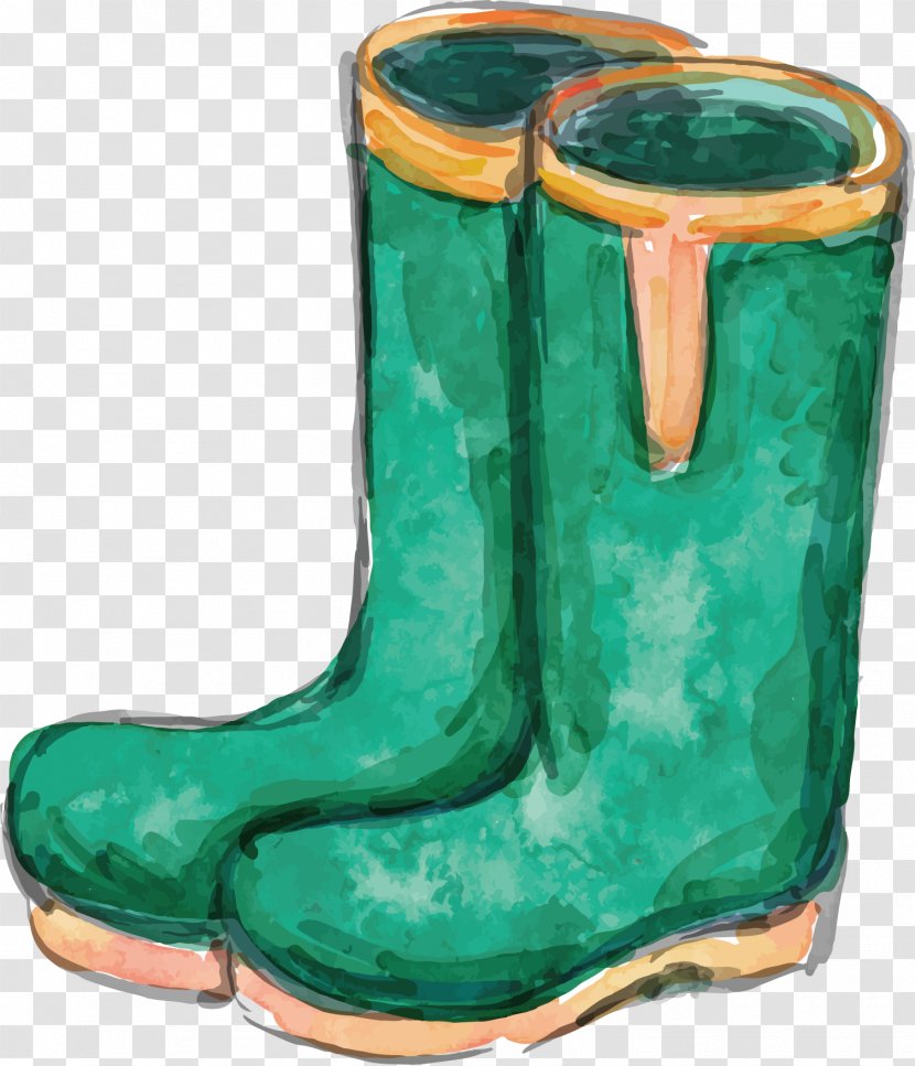 Watercolor Painting Garden Tool - Green Boots Vector Transparent PNG