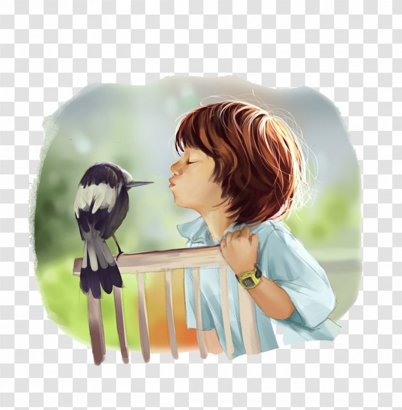 Illustration - Frame - The Little Boy Kissing Birds Warm Material Transparent PNG