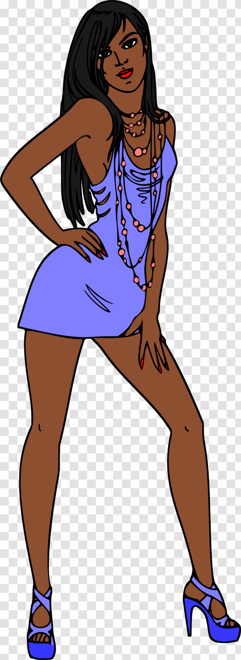 Black Hair Female Homo Sapiens Dark Skin - Cartoon - Woman Transparent PNG