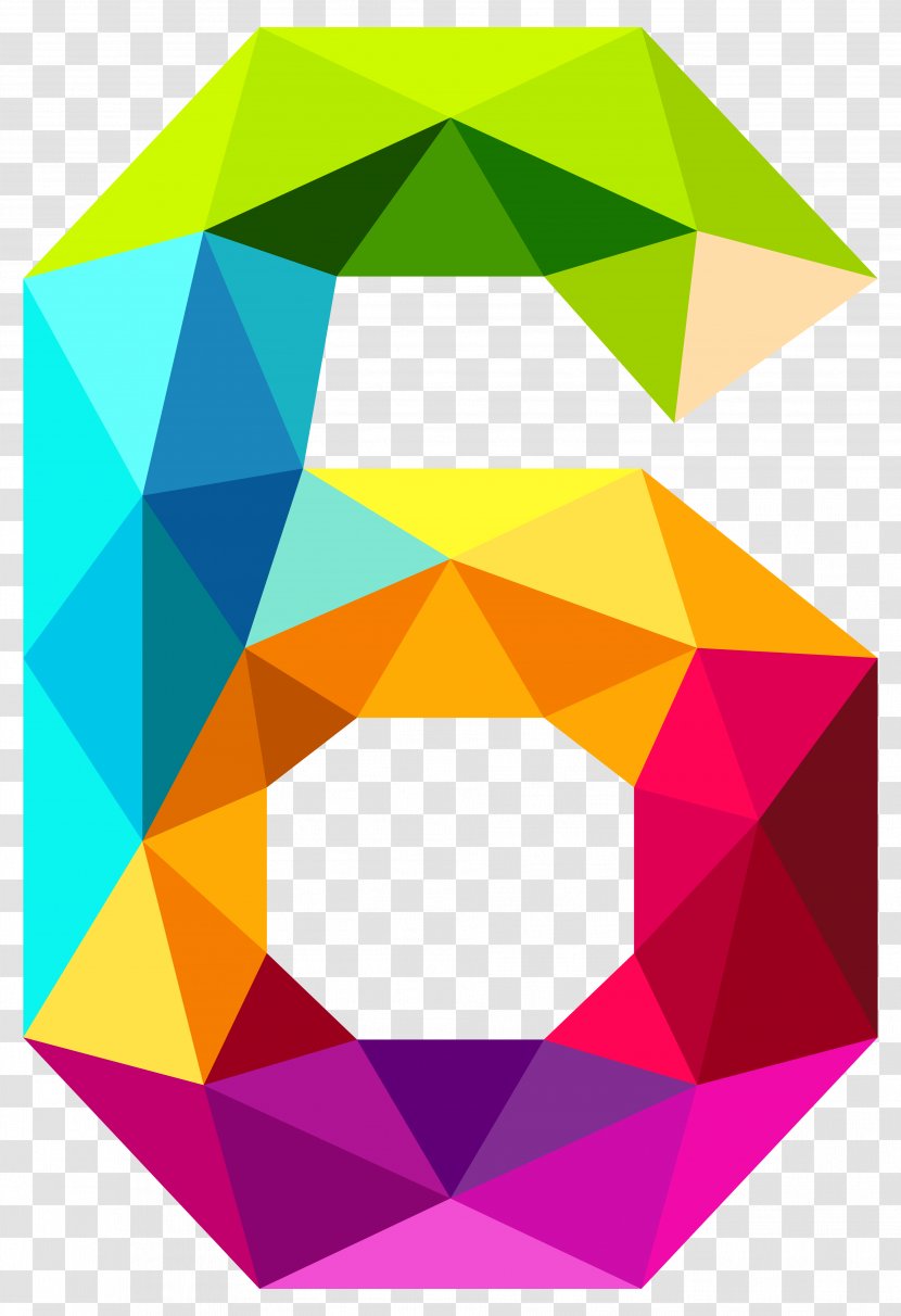 Number Clip Art - Colourful Triangles Six Clipart Image Transparent PNG