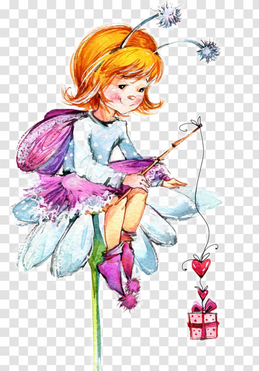 Drawing Watercolor Painting Fairy - Heart - Child Cartoon Transparent PNG