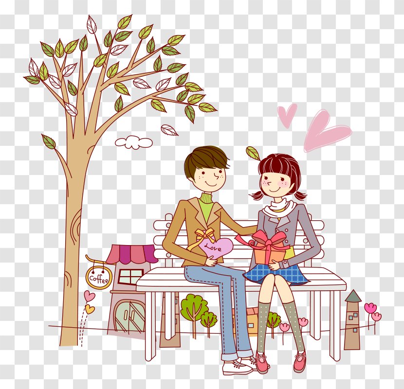 Euclidean Vector Cartoon Illustration - Heart - Young Lovers In The Park Transparent PNG