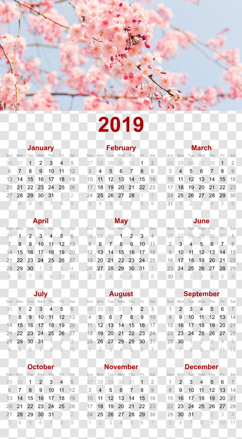 2019 Printable Calendar - Cherry Tree Design.Others Transparent PNG