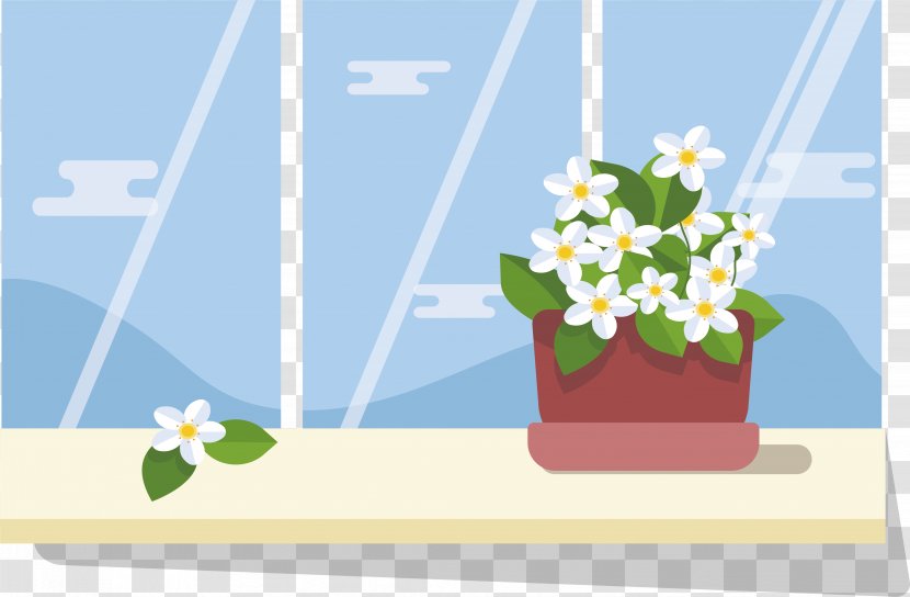 Window Flowerpot Euclidean Vector Icon - Floral Design - Jasmine On The Sill Transparent PNG