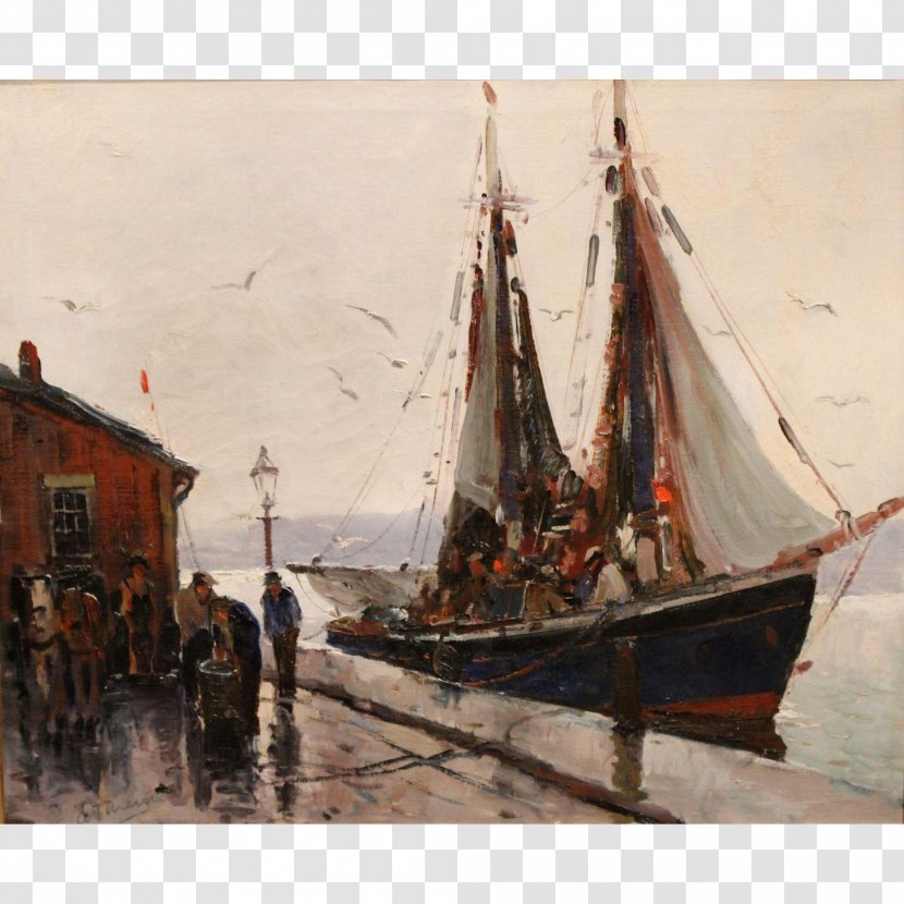 Schooner Oil Painting Fishing Vessel - Baltimore Clipper Transparent PNG