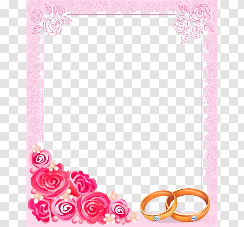Wedding Invitation Picture Frame Clip Art - Drawing - Border Pink Roses Stock Image Transparent PNG
