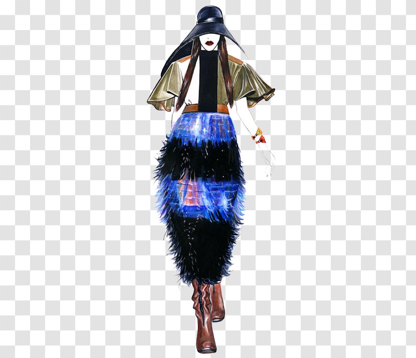 Fashion Illustration Model Design - Diane Pernet - Buffett Painted Skirt Suit Transparent PNG