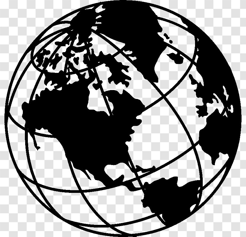 Globe Earth Black And White Drawing Clip Art - World Map - Mural Clipart Transparent PNG