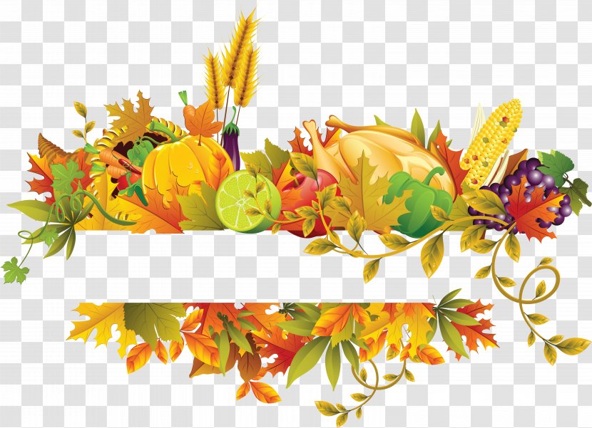 Thanksgiving Clip Art - Pumpkin Pie - Fall Flowers Fruit Border Transparent PNG