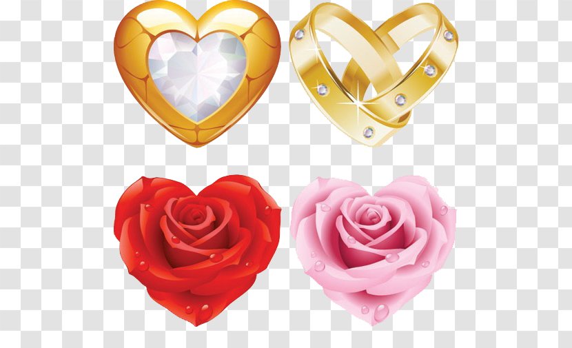 Rose Heart Pink Clip Art - Garden Roses - Gold Ring Gemstone Texture Transparent PNG