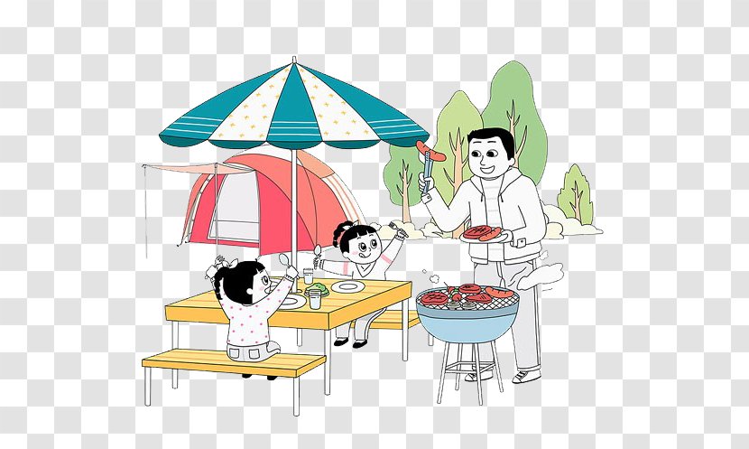 Barbecue Bulgogi Eating Illustration - The Father Gave Child A Grill Transparent PNG