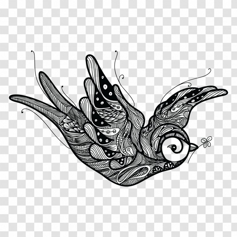 Bird Drawing Art - Monochrome Transparent PNG