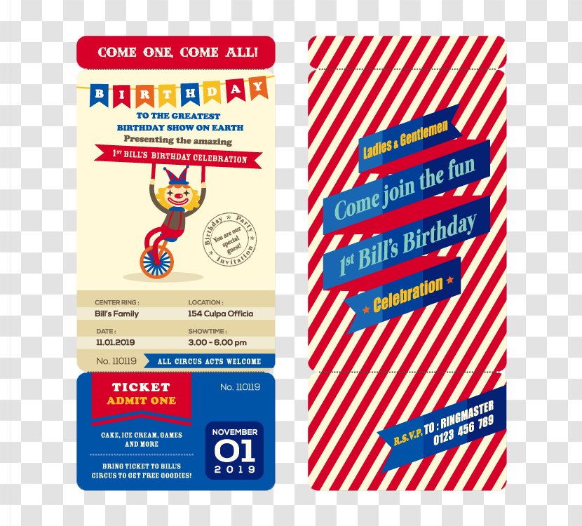 Ticket Clip Art - Graphic Arts - Creative Clown Vector Material Birthday Invitation Card Transparent PNG