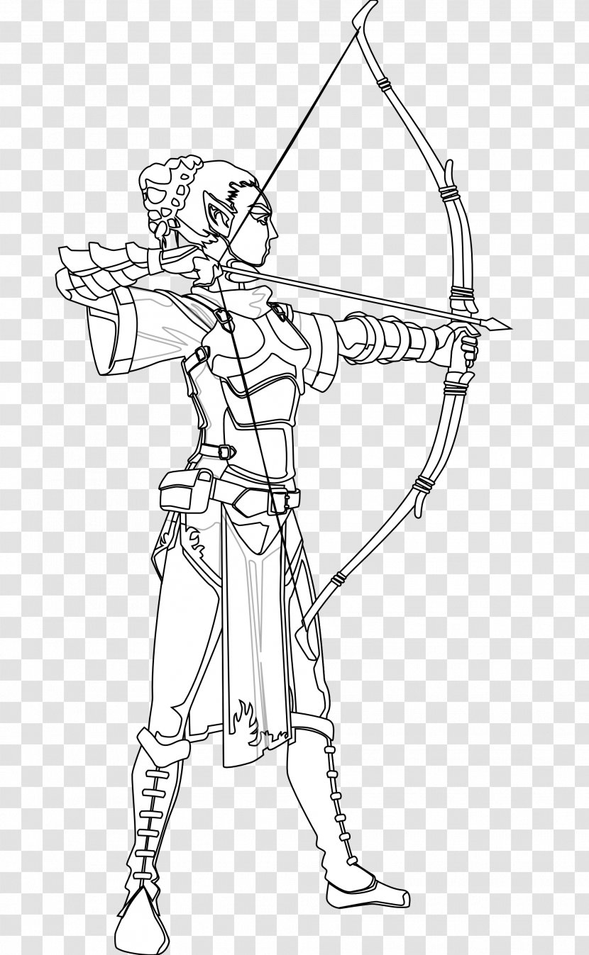 Black And White Drawing Archery Coloring Book Clip Art - Arm - Female Archer Cliparts Transparent PNG