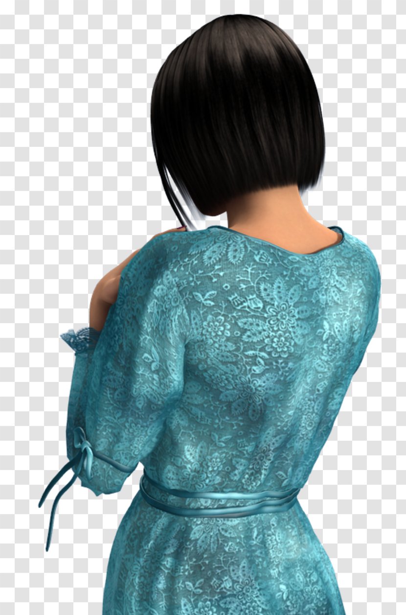 Shoulder Turquoise - Black Hair - Back Transparent PNG