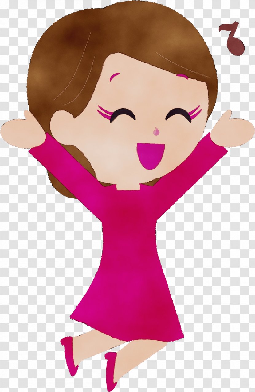 Cartoon Pink Cheek Finger Gesture - Brown Hair Happy Transparent PNG