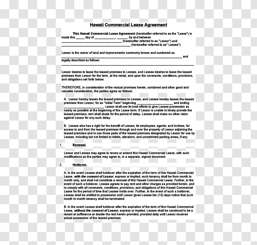Document Lease Rental Agreement Contract Real Property - Land Transparent PNG