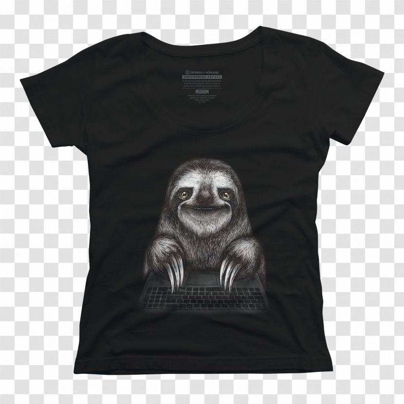 T-shirt Clothing Sleeve Scoop Neck - Black - Sloth Transparent PNG