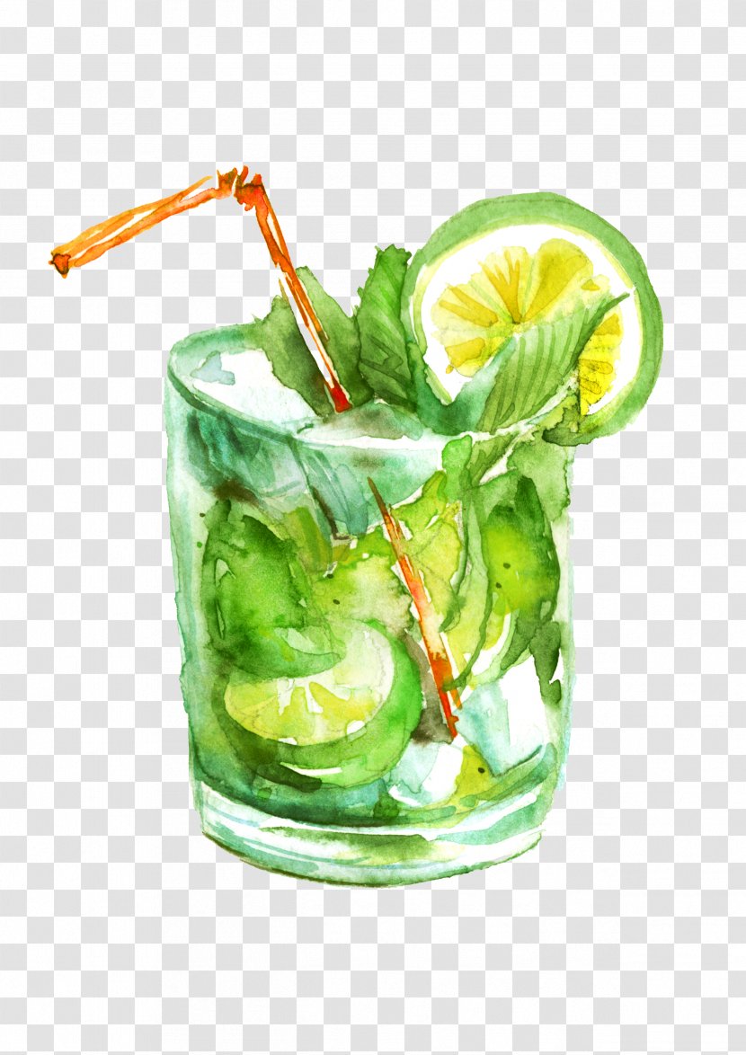 Mojito Juice Cocktail Caipirinha Drawing - Garnish - Hand Drawn Lemon Transparent PNG