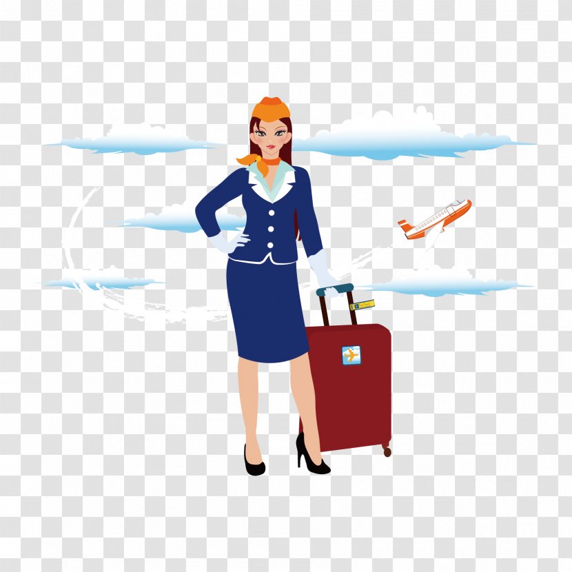 Airplane Flight Attendant Airline - Vector Stewardess And Suitcase Transparent PNG
