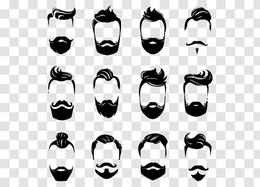 Moustache Beard Hairstyle Fashion - Black And White - Tipi Transparent PNG