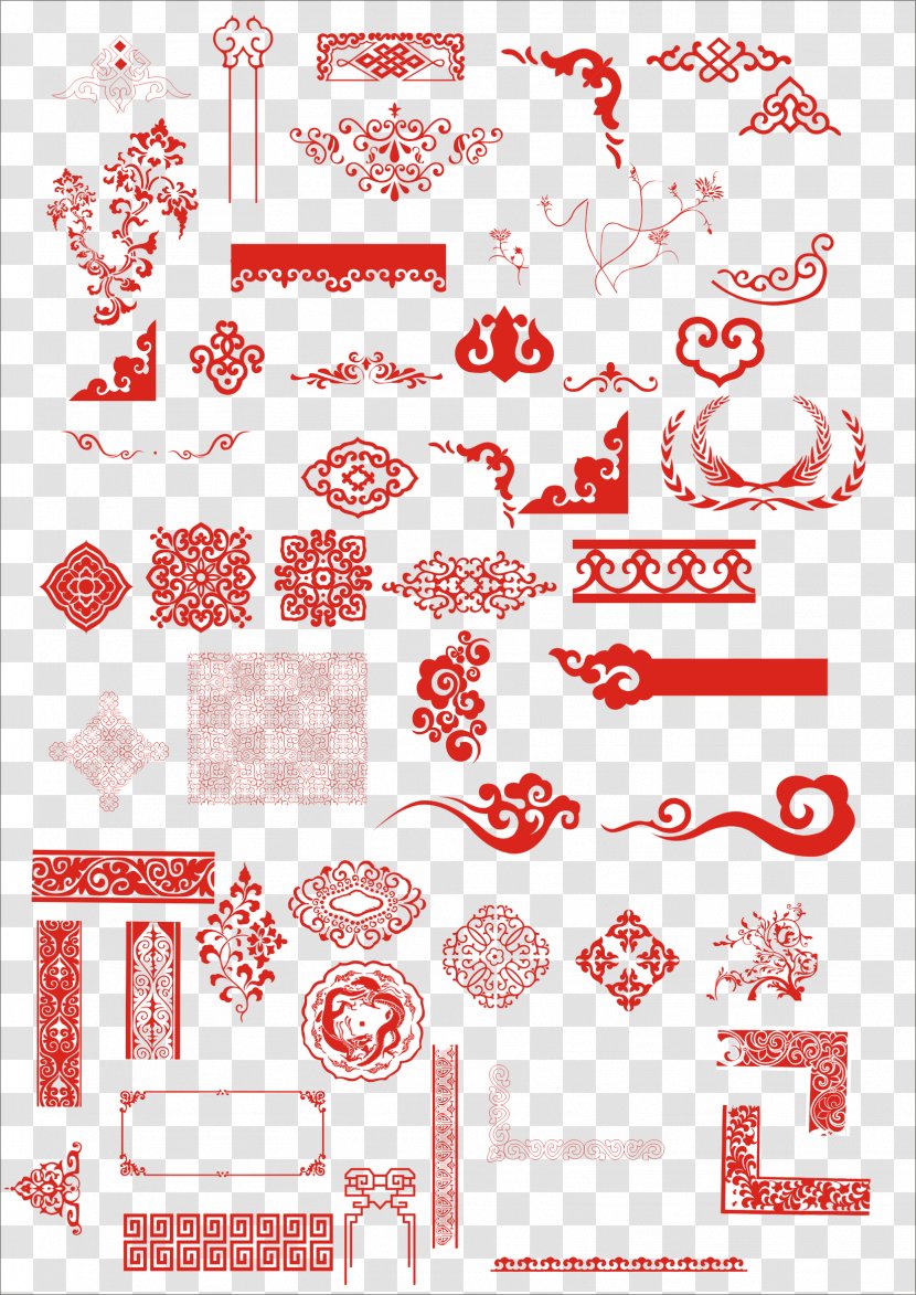 Chinese Motif Pattern - Tree - Spring Festival Red Decorative Borders Transparent PNG